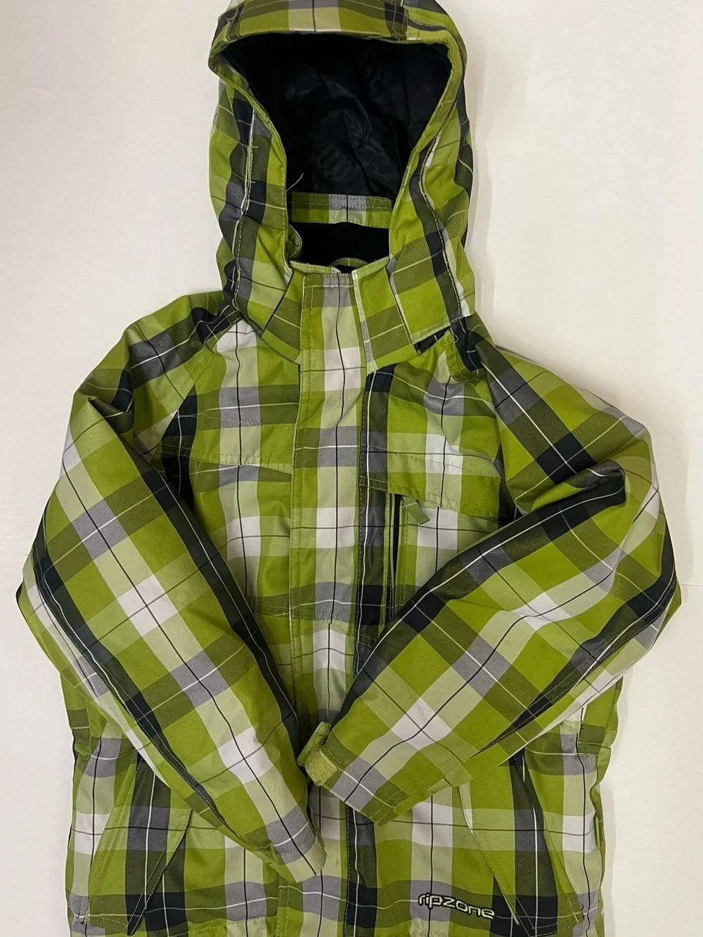 Ripzone Kids' Green Plaid Hooded Snow Jacket